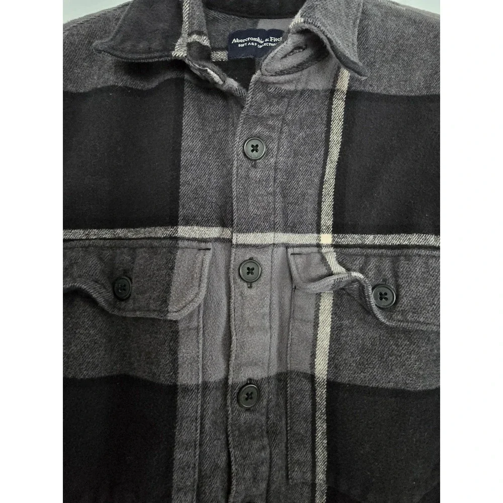 Abercrombie Fitch Plaid‎ Flannel Shirt Jacket Soft A F Collection Black Grey XS